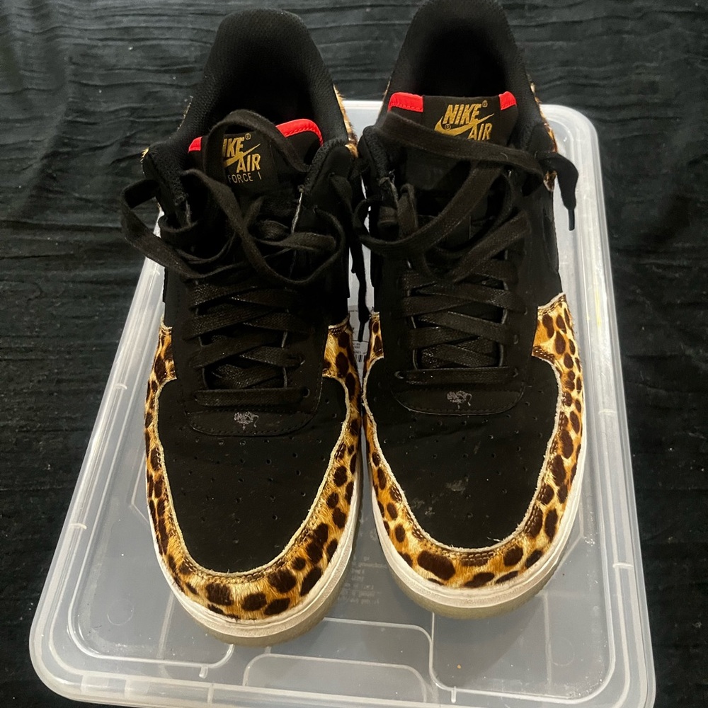 Nike Air Force 1 Black and Leopard Sneakers